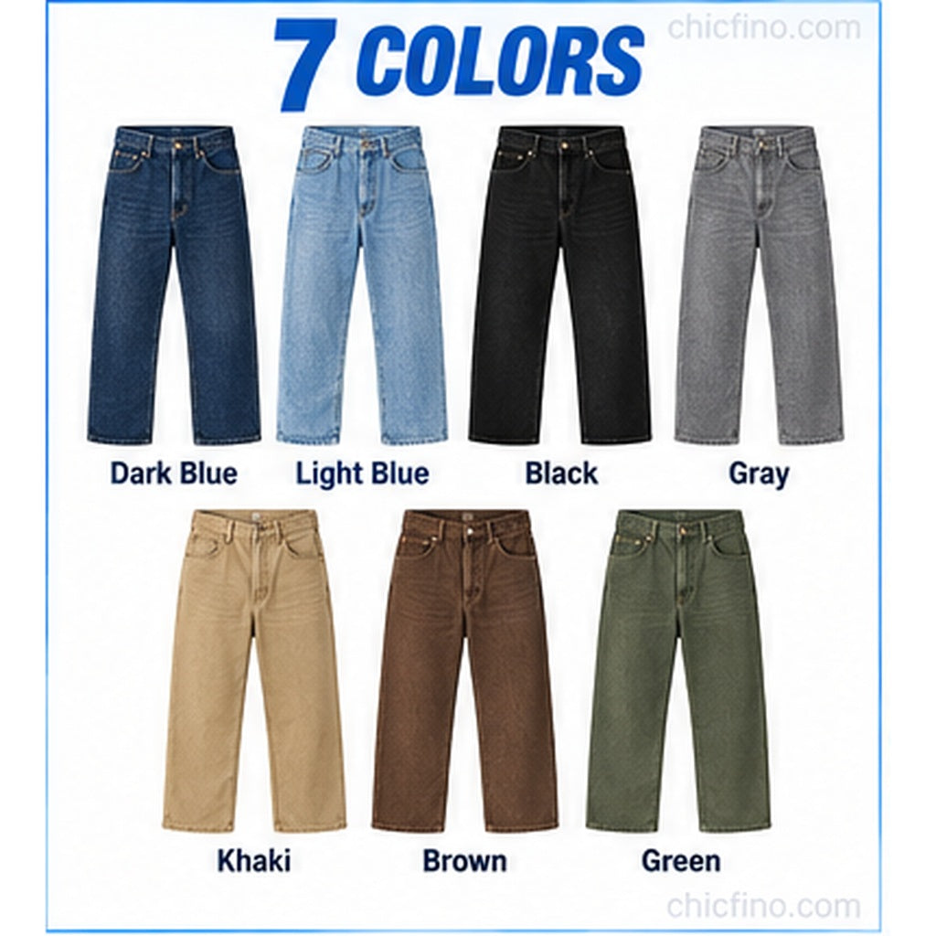 Men's Relaxed Fit Utility Jeans – Straight Leg Denim Work Pants with Functional Pockets