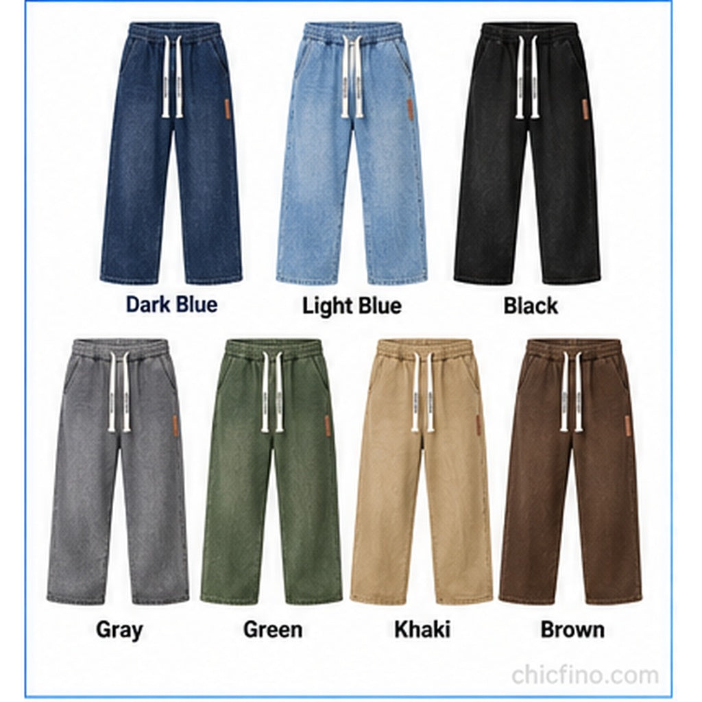 Men's Baggy Denim Drawstring Pants