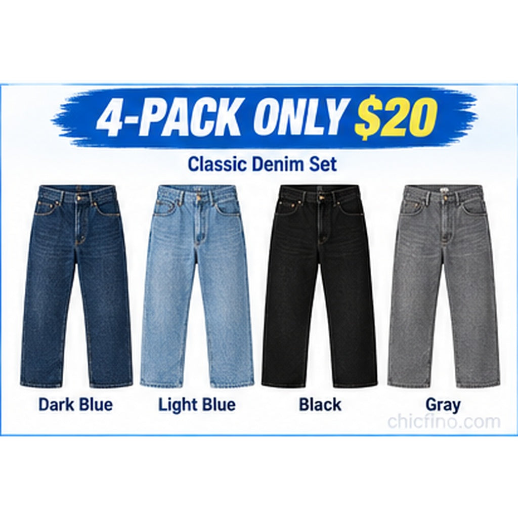 Men's Relaxed Fit Utility Jeans – Straight Leg Denim Work Pants with Functional Pockets
