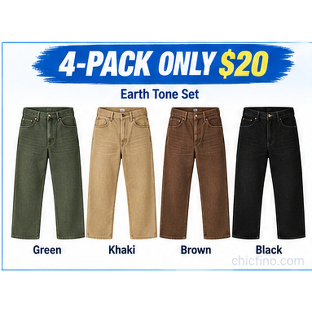 Men's Relaxed Fit Utility Jeans – Straight Leg Denim Work Pants with Functional Pockets