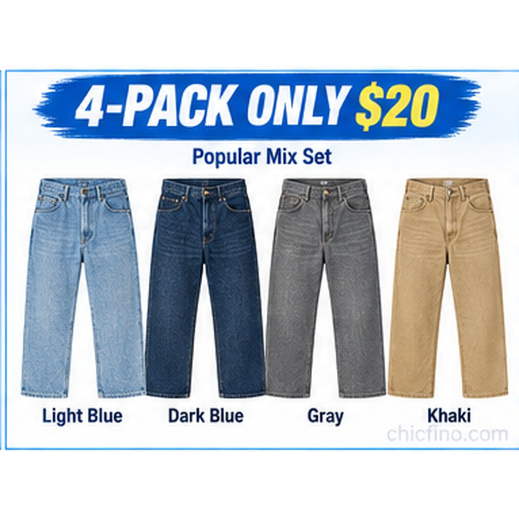 Men's Relaxed Fit Utility Jeans – Straight Leg Denim Work Pants with Functional Pockets