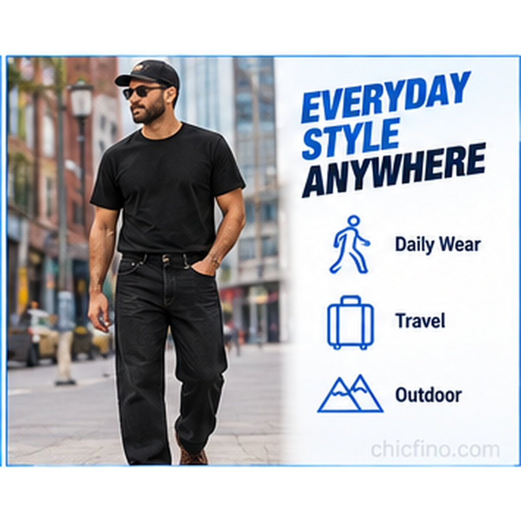 Men's Relaxed Fit Utility Jeans – Straight Leg Denim Work Pants with Functional Pockets
