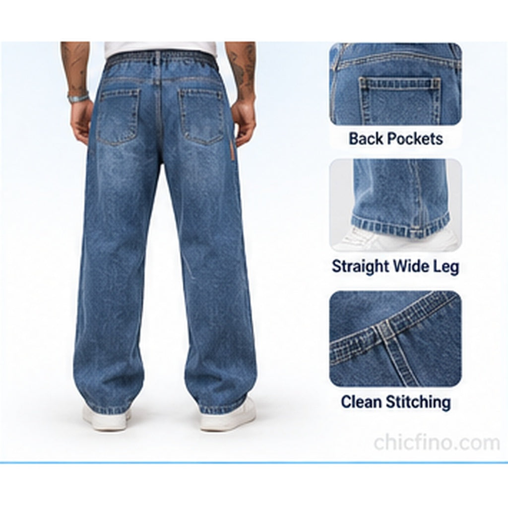 Men's Baggy Denim Drawstring Pants