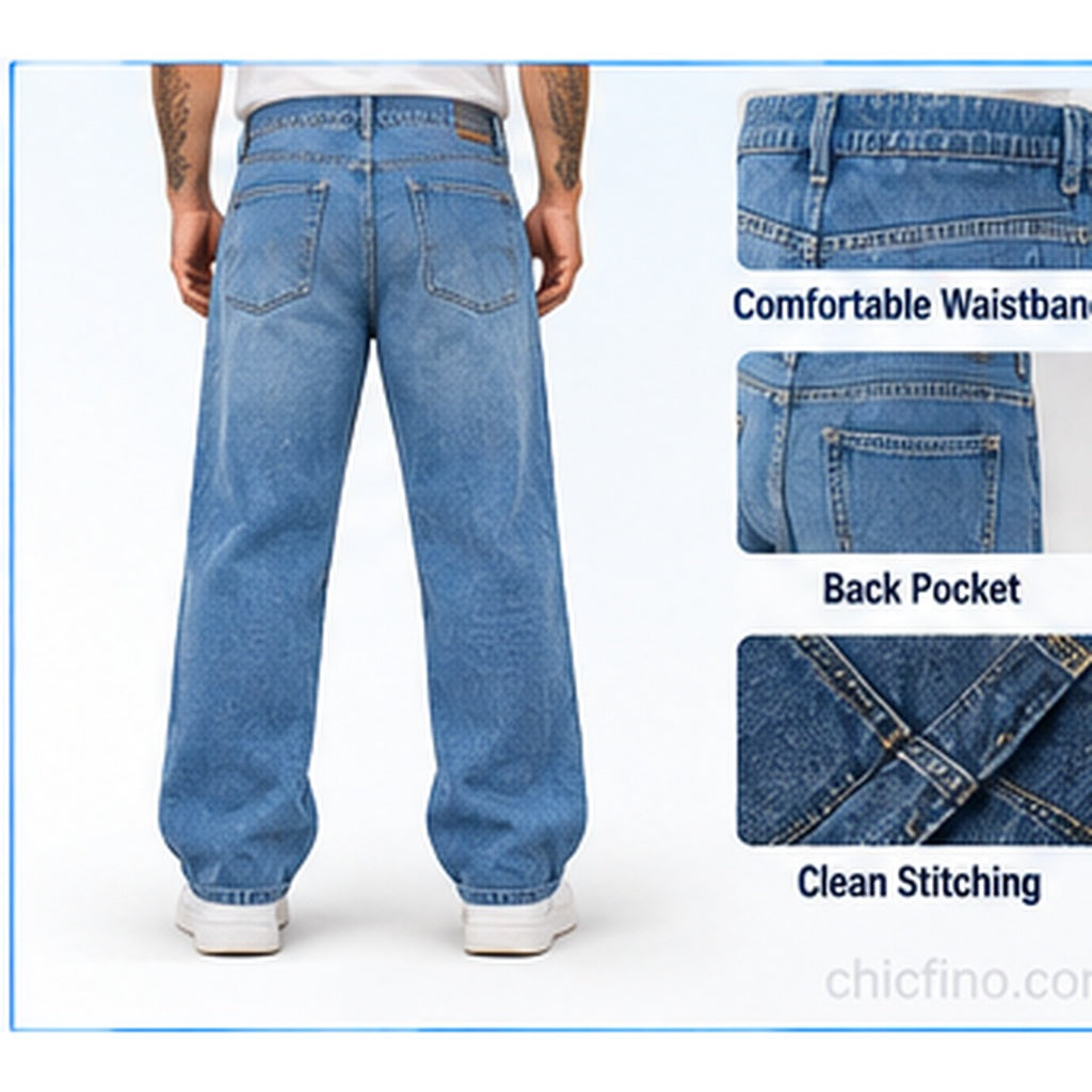 Men's Relaxed Fit Utility Jeans – Straight Leg Denim Work Pants with Functional Pockets