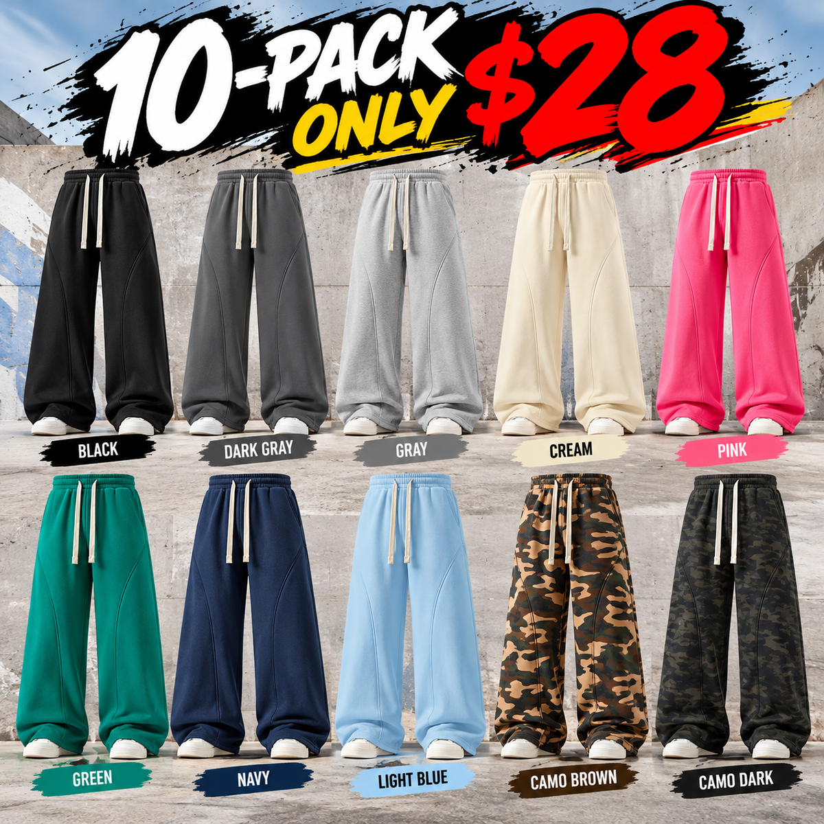 Men's Curved Wide-Leg Drawstring Pants – Relaxed Casual Streetwear Trousers