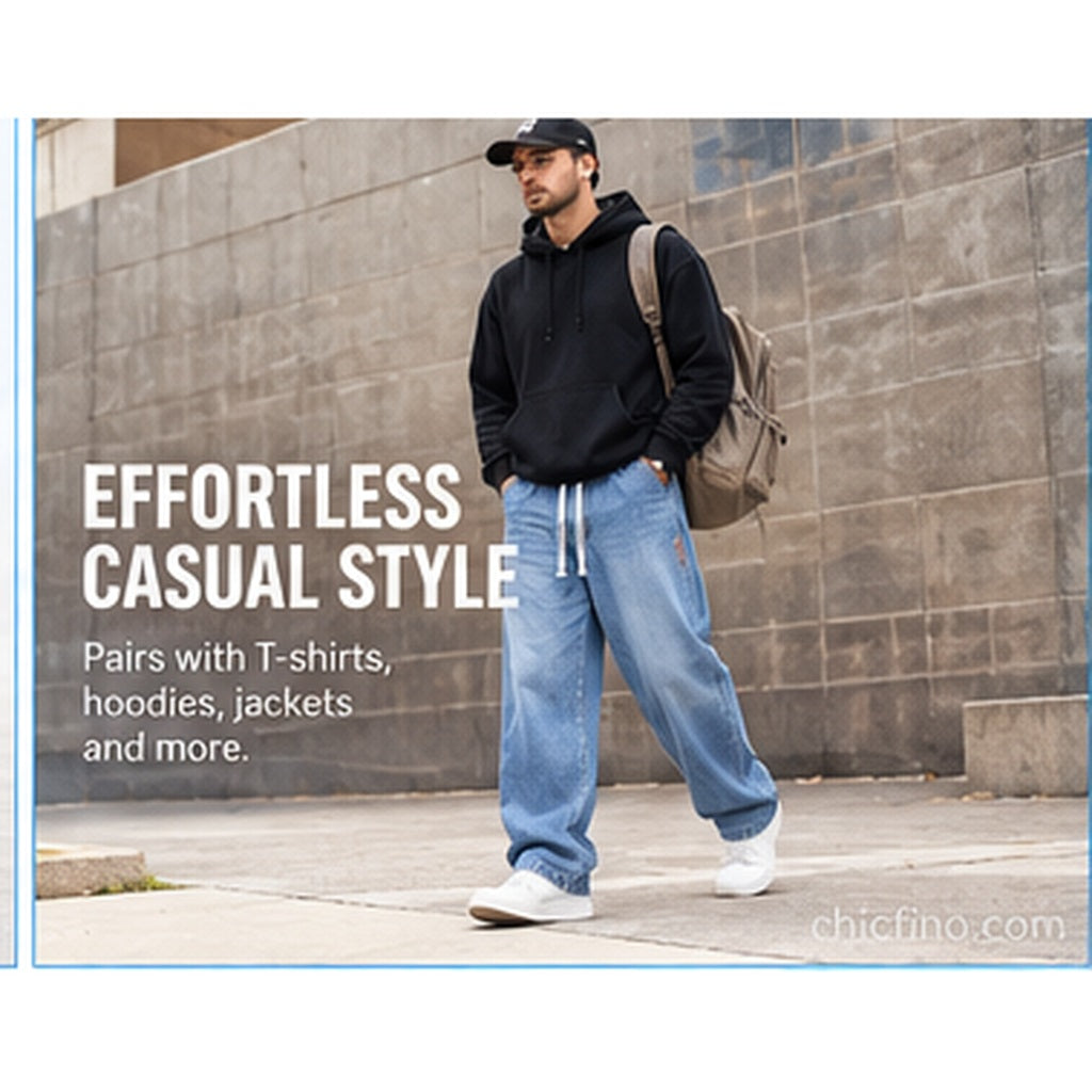 Men's Baggy Denim Drawstring Pants