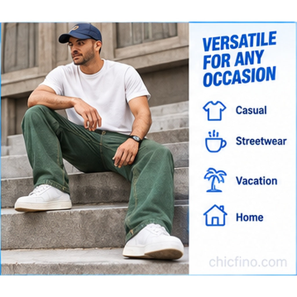 Men's Relaxed Fit Utility Jeans – Straight Leg Denim Work Pants with Functional Pockets