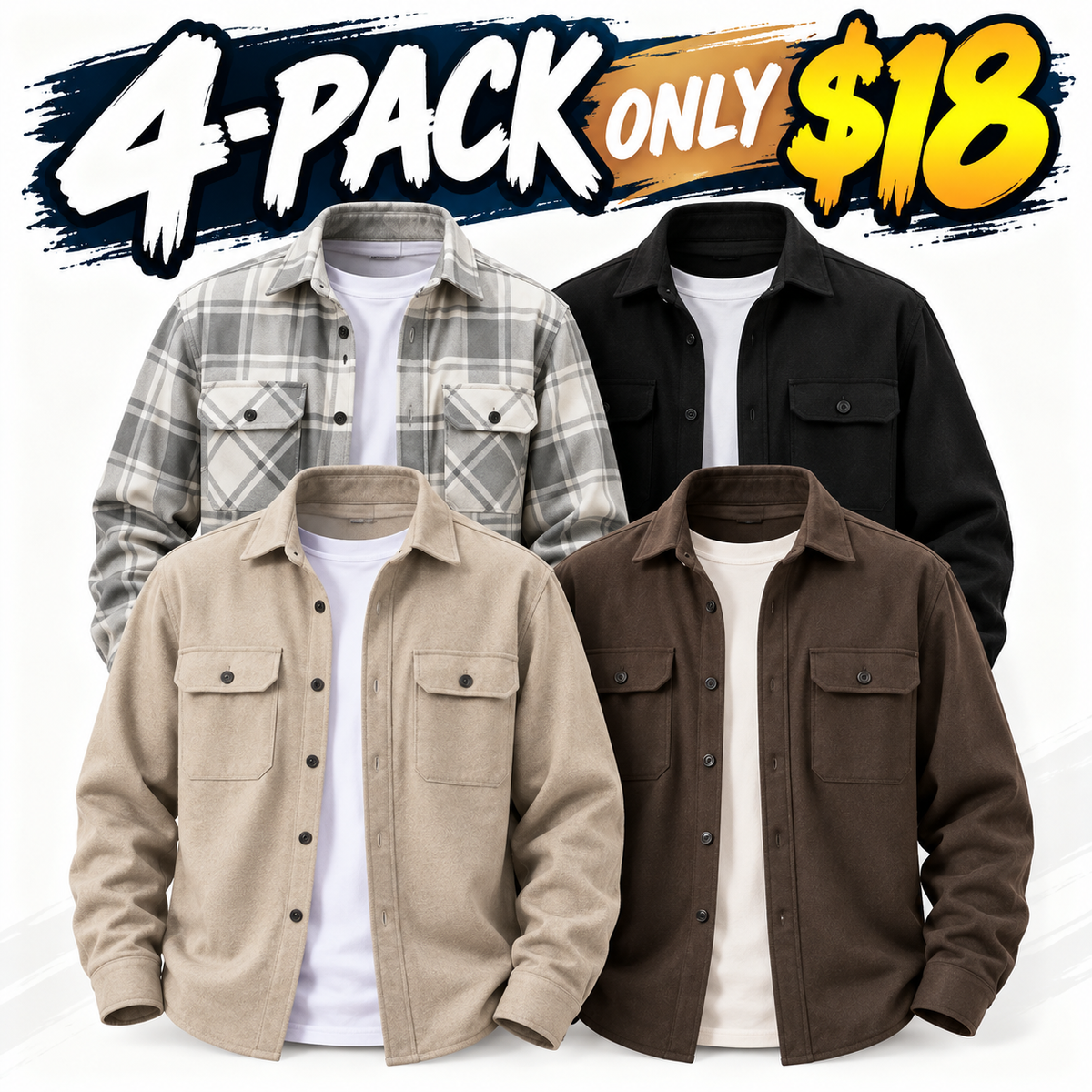 Men's Classic Fit Long Sleeve Overshirt – Casual Stretch Shirt Jacket
