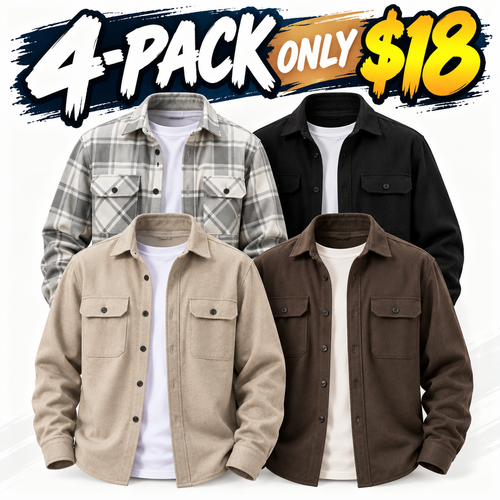 Men's Classic Fit Long Sleeve Overshirt – Casual Stretch Shirt Jacket