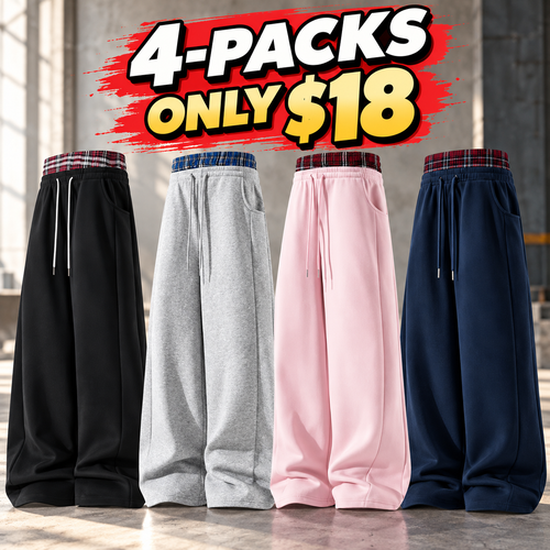 Men's Plaid Panel Wide-Leg Sweatpants