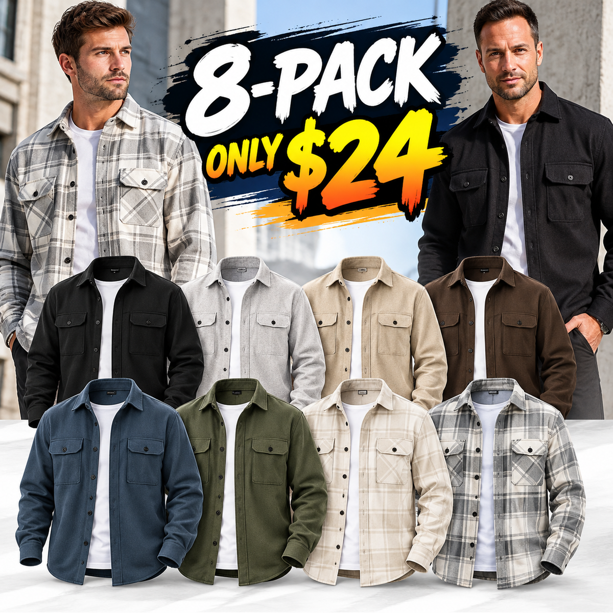 Men's Classic Fit Long Sleeve Overshirt – Casual Stretch Shirt Jacket