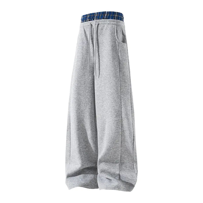 Men's Plaid Panel Wide-Leg Sweatpants