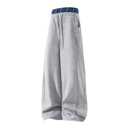 Men's Plaid Panel Wide-Leg Sweatpants