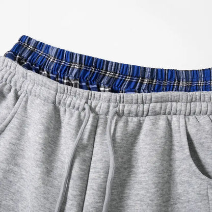 Men's Plaid Panel Wide-Leg Sweatpants