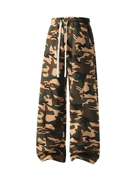 Men's Curved Wide-Leg Drawstring Pants – Relaxed Casual Streetwear Trousers