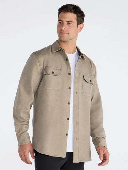 Men's Classic Fit Long Sleeve Overshirt – Casual Stretch Shirt Jacket