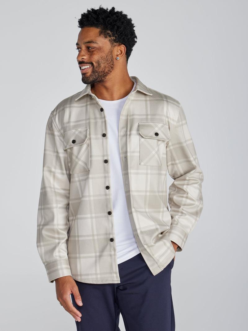 Men's Classic Fit Long Sleeve Overshirt – Casual Stretch Shirt Jacket